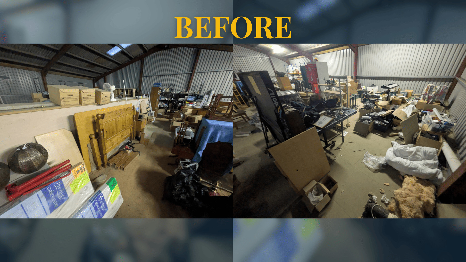 Packed barn filled with decades of stored items before clearance